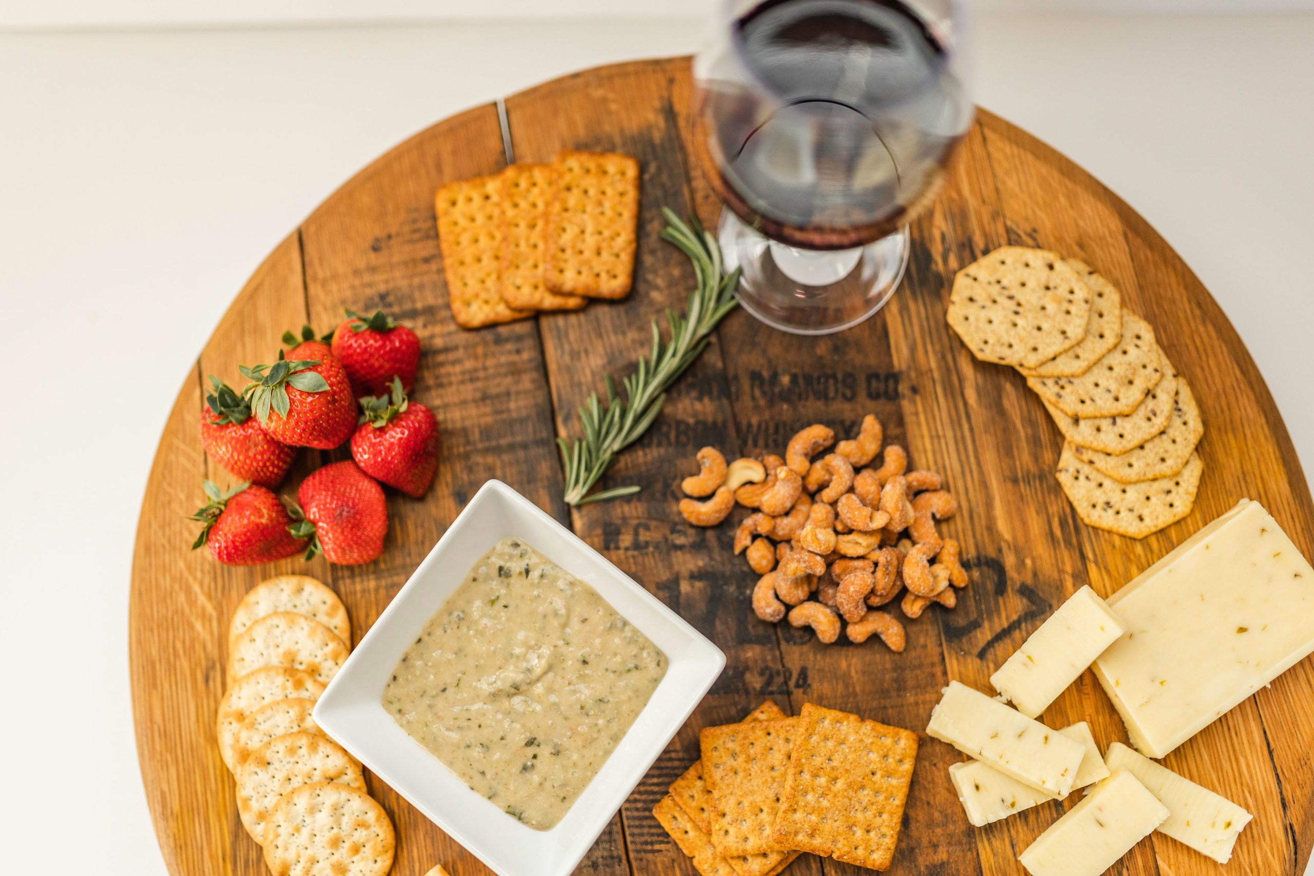 Bourbon Barrel Charcuterie & Cheese Board With Handle